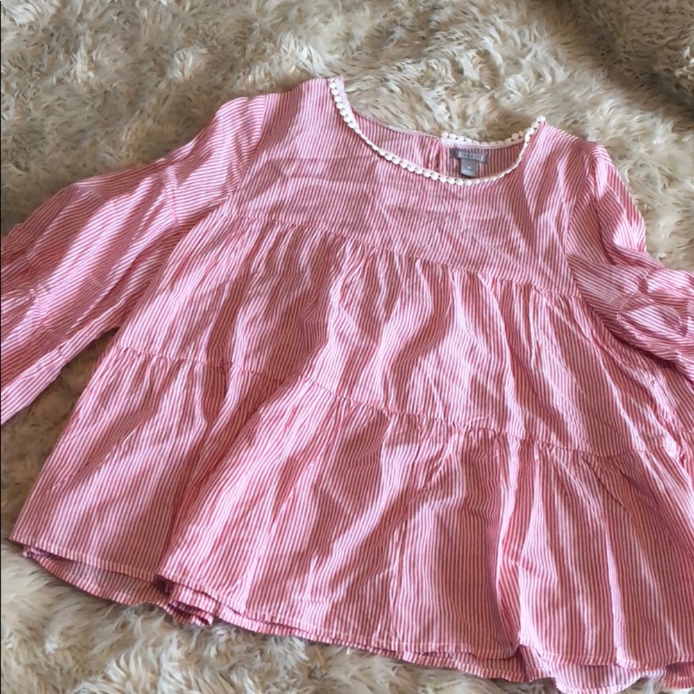 Pink and white striped wide sleeve top